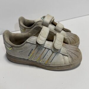 Adidas Superstar Shoes Kids Size 10K White Hook & Loop Strap Shell Toe Casual